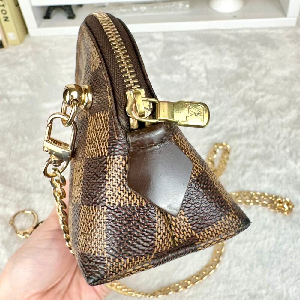 Louis Vuitton Damier Ebene Cosmetic Pouch PM crossbody bag with chain NICE - Picture 7 of 14